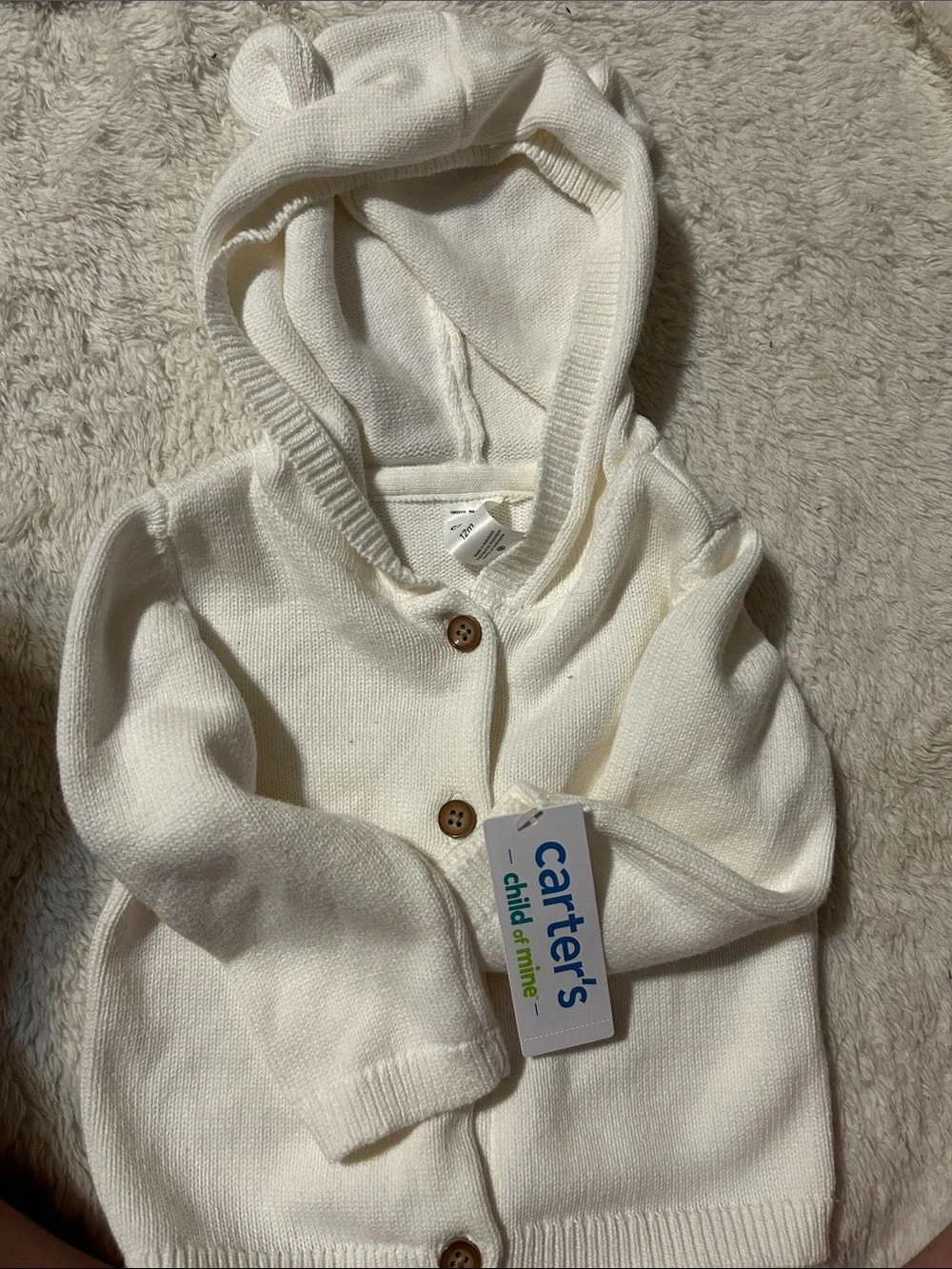 Carter's Cream Knit Hooded Cardigan with Bear Ear Hood